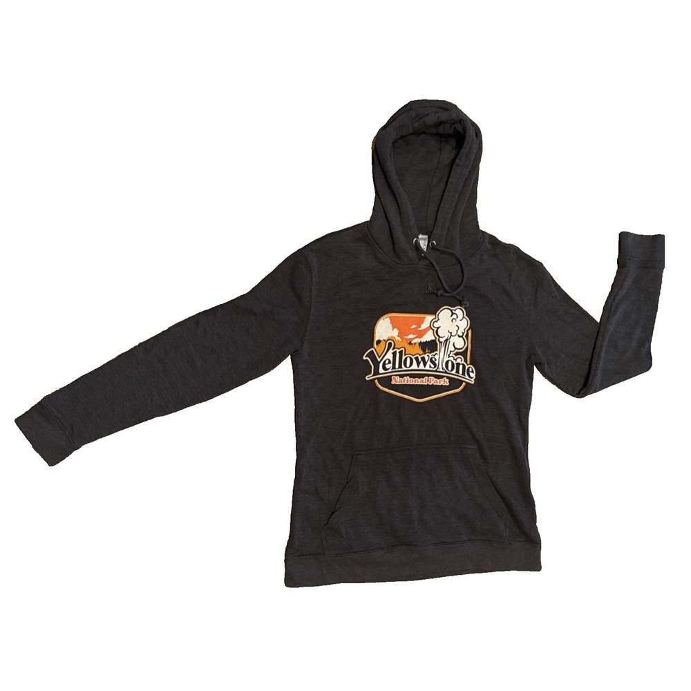 Yellowstone National Park Hoodie Sweatshirt Men's Size Large Gray Orange